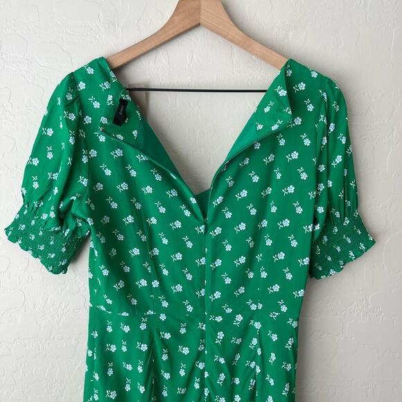 J Crew Puff-sleeve midi dress floral print green 4 NEW - Picture 10 of 11